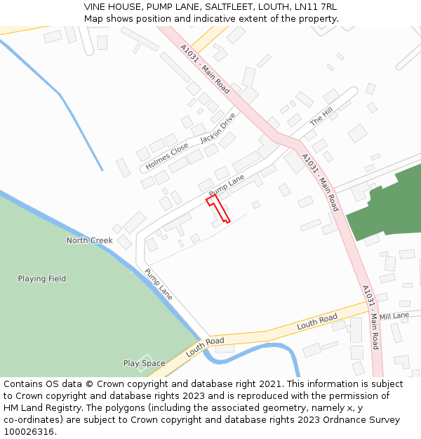 VINE HOUSE, PUMP LANE, SALTFLEET, LOUTH, LN11 7RL: Location map and indicative extent of plot