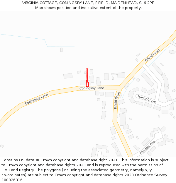 VIRGINIA COTTAGE, CONINGSBY LANE, FIFIELD, MAIDENHEAD, SL6 2PF: Location map and indicative extent of plot