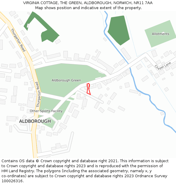 VIRGINIA COTTAGE, THE GREEN, ALDBOROUGH, NORWICH, NR11 7AA: Location map and indicative extent of plot