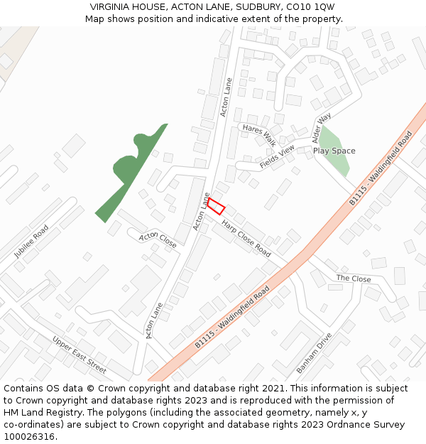 VIRGINIA HOUSE, ACTON LANE, SUDBURY, CO10 1QW: Location map and indicative extent of plot