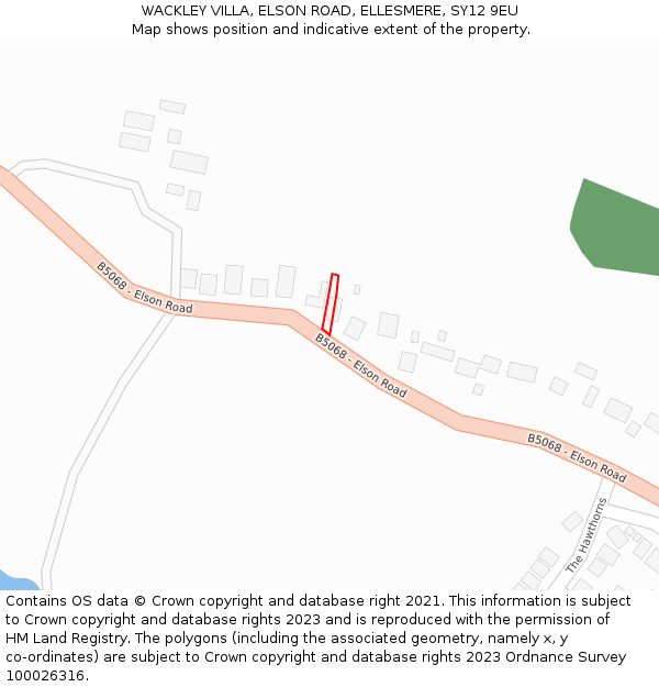 WACKLEY VILLA, ELSON ROAD, ELLESMERE, SY12 9EU: Location map and indicative extent of plot