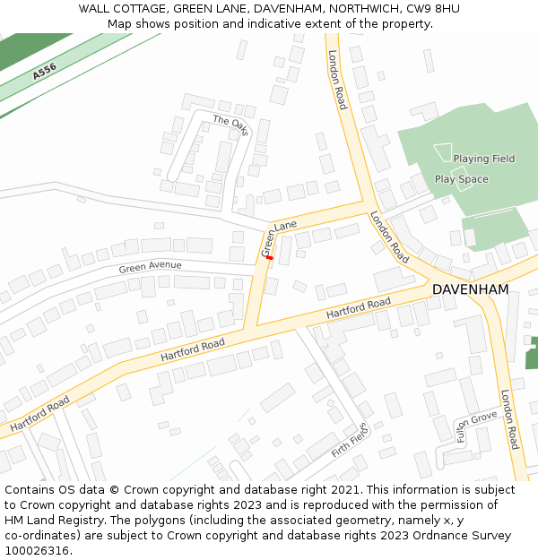 WALL COTTAGE, GREEN LANE, DAVENHAM, NORTHWICH, CW9 8HU: Location map and indicative extent of plot