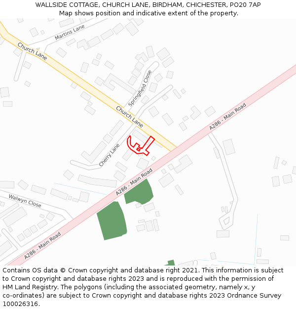 WALLSIDE COTTAGE, CHURCH LANE, BIRDHAM, CHICHESTER, PO20 7AP: Location map and indicative extent of plot