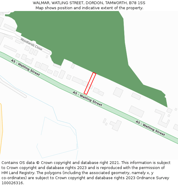 WALMAR, WATLING STREET, DORDON, TAMWORTH, B78 1SS: Location map and indicative extent of plot