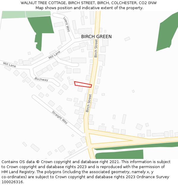 WALNUT TREE COTTAGE, BIRCH STREET, BIRCH, COLCHESTER, CO2 0NW: Location map and indicative extent of plot