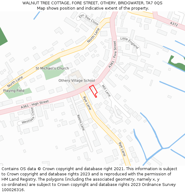 WALNUT TREE COTTAGE, FORE STREET, OTHERY, BRIDGWATER, TA7 0QS: Location map and indicative extent of plot