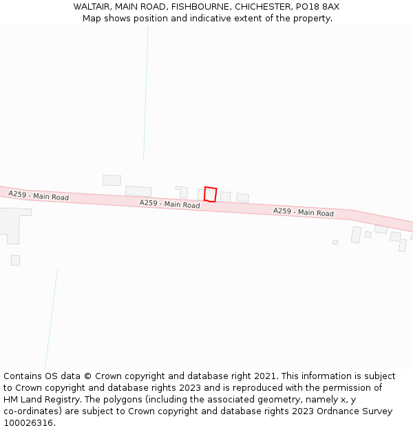 WALTAIR, MAIN ROAD, FISHBOURNE, CHICHESTER, PO18 8AX: Location map and indicative extent of plot