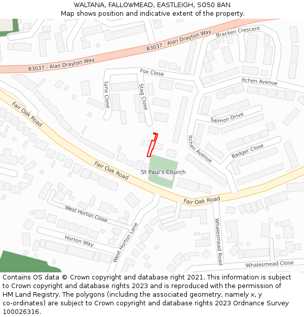 WALTANA, FALLOWMEAD, EASTLEIGH, SO50 8AN: Location map and indicative extent of plot