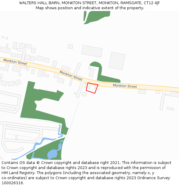 WALTERS HALL BARN, MONKTON STREET, MONKTON, RAMSGATE, CT12 4JF: Location map and indicative extent of plot