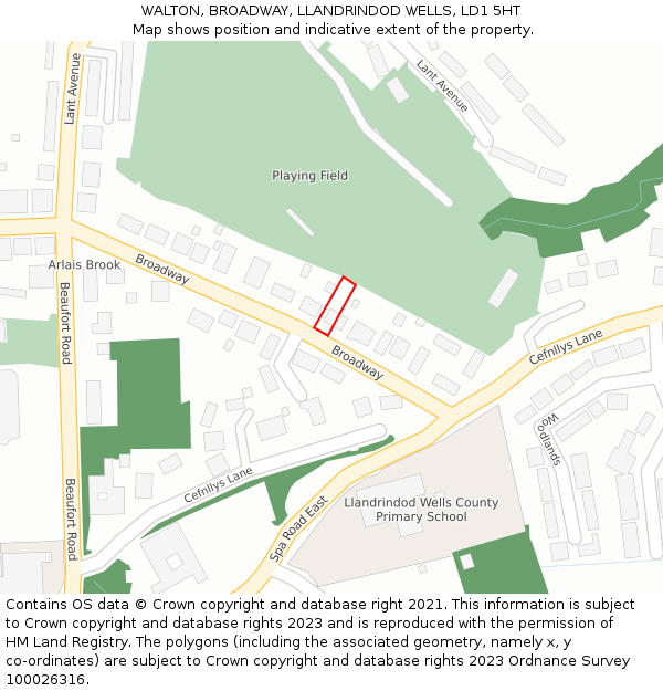 WALTON, BROADWAY, LLANDRINDOD WELLS, LD1 5HT: Location map and indicative extent of plot