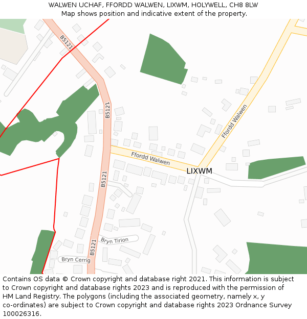 WALWEN UCHAF, FFORDD WALWEN, LIXWM, HOLYWELL, CH8 8LW: Location map and indicative extent of plot