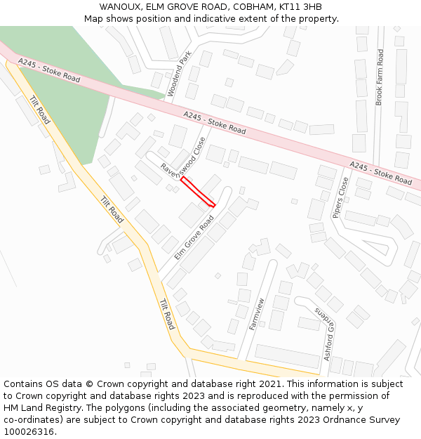 WANOUX, ELM GROVE ROAD, COBHAM, KT11 3HB: Location map and indicative extent of plot