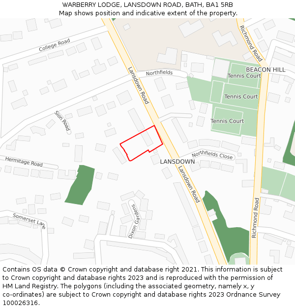 WARBERRY LODGE, LANSDOWN ROAD, BATH, BA1 5RB: Location map and indicative extent of plot