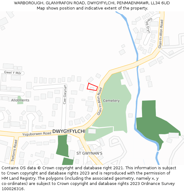 WARBOROUGH, GLANYRAFON ROAD, DWYGYFYLCHI, PENMAENMAWR, LL34 6UD: Location map and indicative extent of plot