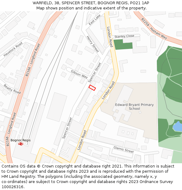 WARFIELD, 38, SPENCER STREET, BOGNOR REGIS, PO21 1AP: Location map and indicative extent of plot