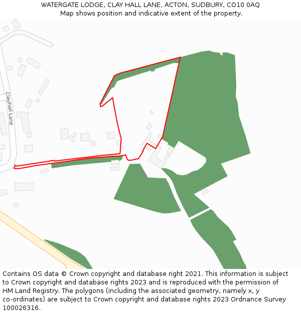 WATERGATE LODGE, CLAY HALL LANE, ACTON, SUDBURY, CO10 0AQ: Location map and indicative extent of plot