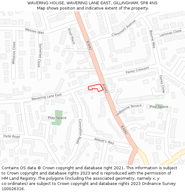 WAVERING HOUSE, WAVERING LANE EAST, GILLINGHAM, SP8 4NS: Location map and indicative extent of plot