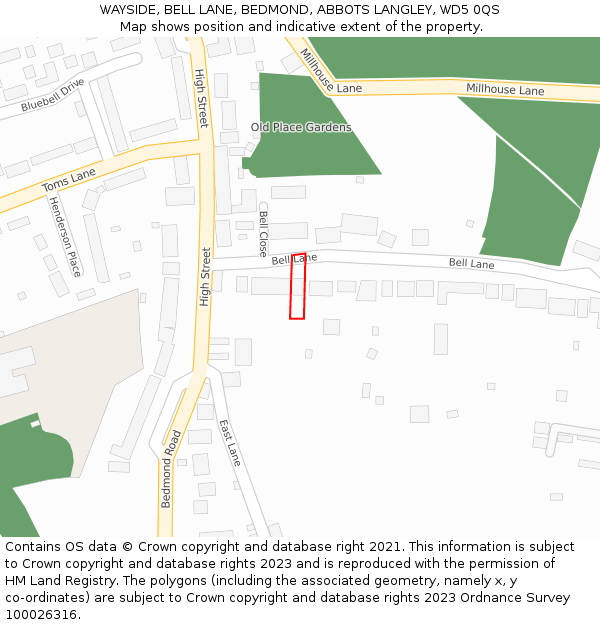 WAYSIDE, BELL LANE, BEDMOND, ABBOTS LANGLEY, WD5 0QS: Location map and indicative extent of plot