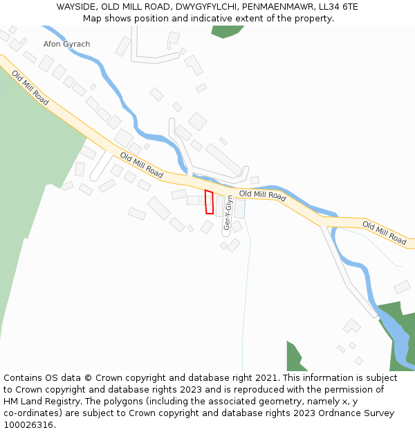 WAYSIDE, OLD MILL ROAD, DWYGYFYLCHI, PENMAENMAWR, LL34 6TE: Location map and indicative extent of plot