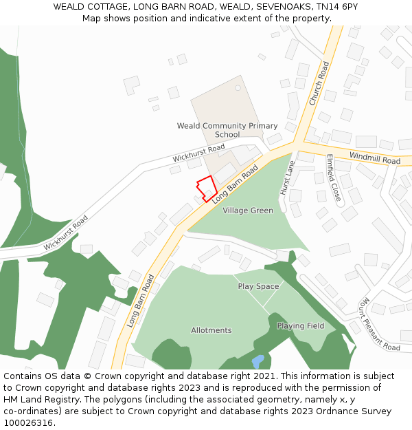 WEALD COTTAGE, LONG BARN ROAD, WEALD, SEVENOAKS, TN14 6PY: Location map and indicative extent of plot