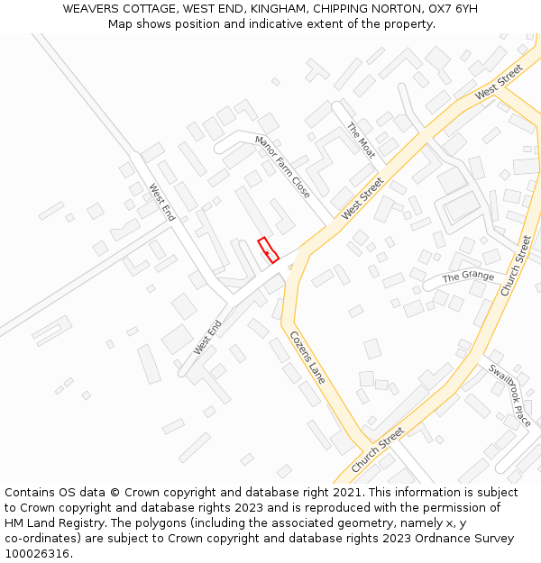 WEAVERS COTTAGE, WEST END, KINGHAM, CHIPPING NORTON, OX7 6YH: Location map and indicative extent of plot