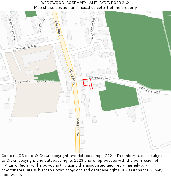 WEDGWOOD, ROSEMARY LANE, RYDE, PO33 2UX: Location map and indicative extent of plot