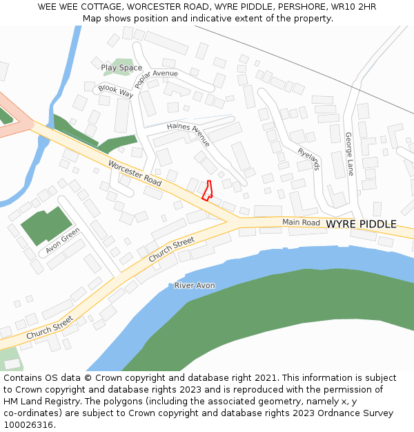 WEE WEE COTTAGE, WORCESTER ROAD, WYRE PIDDLE, PERSHORE, WR10 2HR: Location map and indicative extent of plot