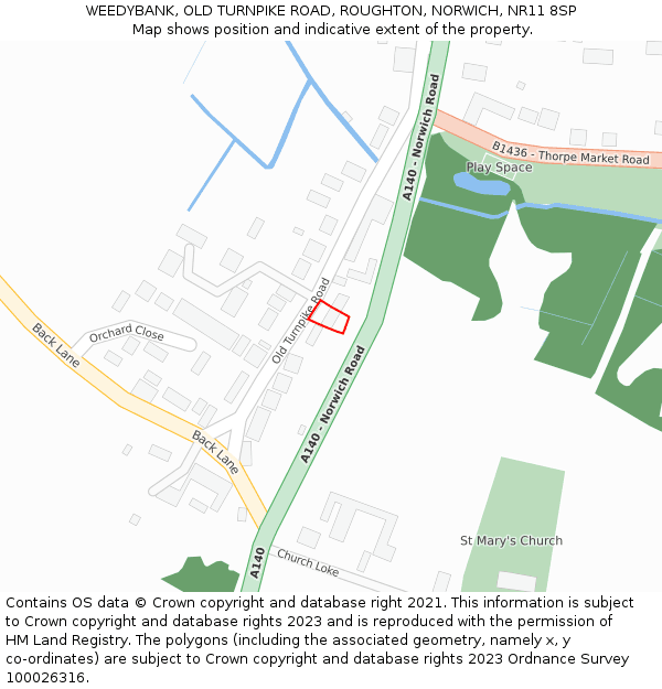 WEEDYBANK, OLD TURNPIKE ROAD, ROUGHTON, NORWICH, NR11 8SP: Location map and indicative extent of plot