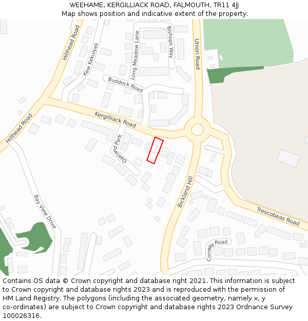 WEEHAME, KERGILLIACK ROAD, FALMOUTH, TR11 4JJ: Location map and indicative extent of plot