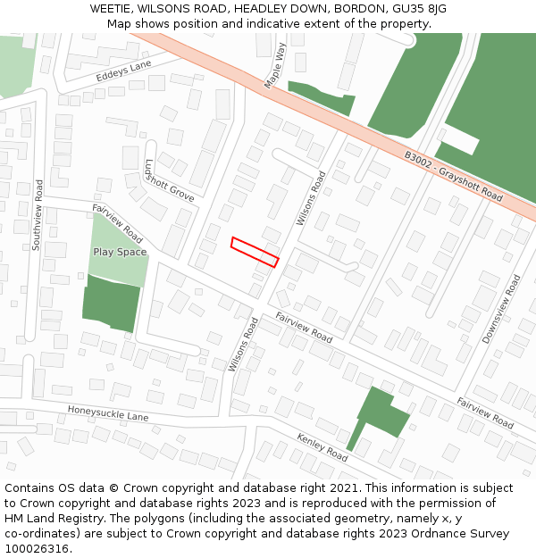 WEETIE, WILSONS ROAD, HEADLEY DOWN, BORDON, GU35 8JG: Location map and indicative extent of plot