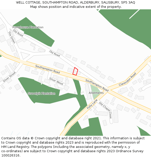 WELL COTTAGE, SOUTHAMPTON ROAD, ALDERBURY, SALISBURY, SP5 3AQ: Location map and indicative extent of plot