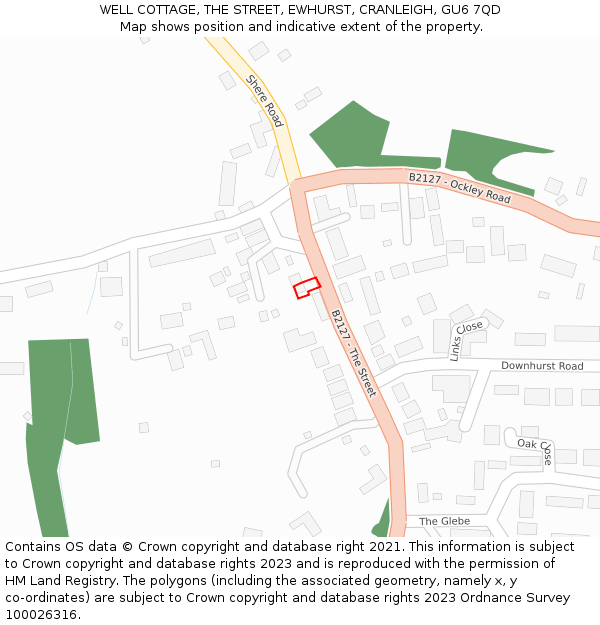 WELL COTTAGE, THE STREET, EWHURST, CRANLEIGH, GU6 7QD: Location map and indicative extent of plot