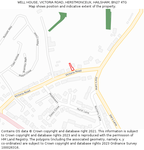 WELL HOUSE, VICTORIA ROAD, HERSTMONCEUX, HAILSHAM, BN27 4TG: Location map and indicative extent of plot