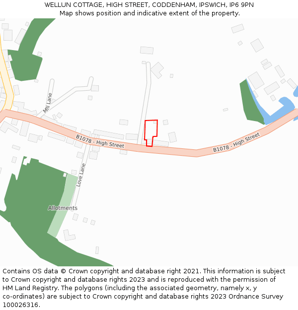 WELLUN COTTAGE, HIGH STREET, CODDENHAM, IPSWICH, IP6 9PN: Location map and indicative extent of plot