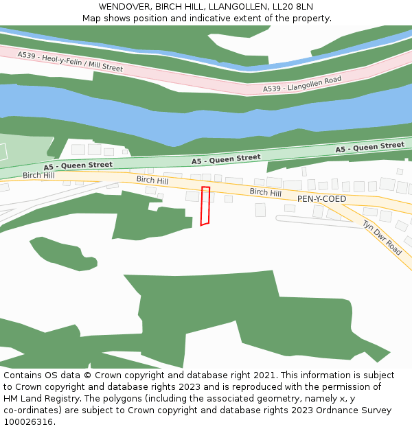 WENDOVER, BIRCH HILL, LLANGOLLEN, LL20 8LN: Location map and indicative extent of plot