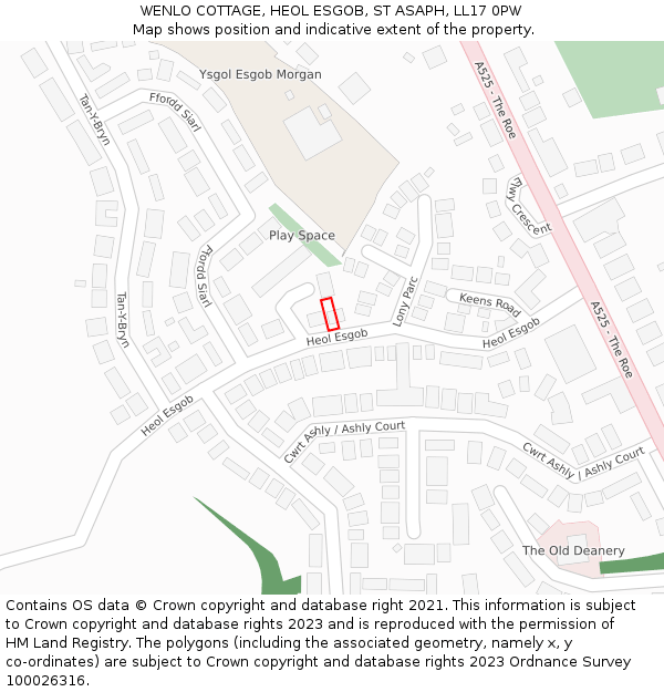 WENLO COTTAGE, HEOL ESGOB, ST ASAPH, LL17 0PW: Location map and indicative extent of plot