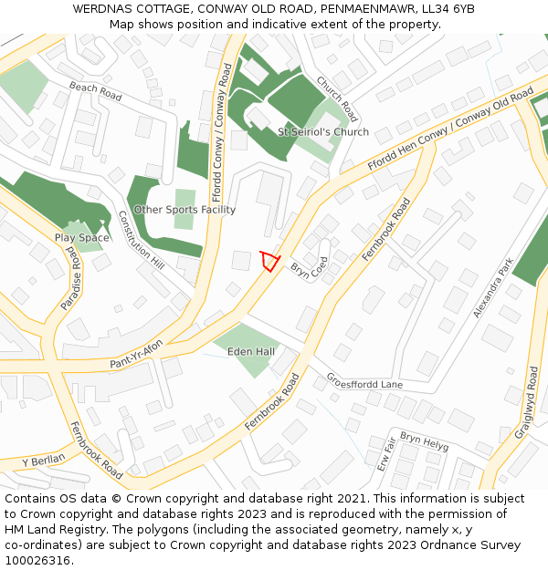 WERDNAS COTTAGE, CONWAY OLD ROAD, PENMAENMAWR, LL34 6YB: Location map and indicative extent of plot