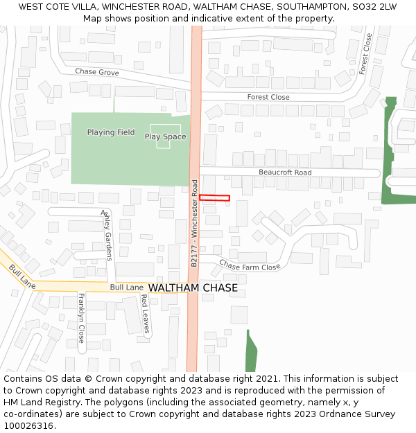 WEST COTE VILLA, WINCHESTER ROAD, WALTHAM CHASE, SOUTHAMPTON, SO32 2LW: Location map and indicative extent of plot