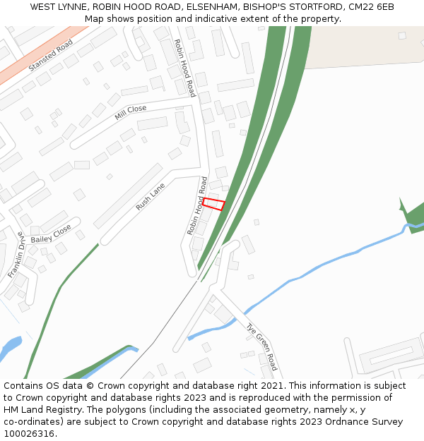 WEST LYNNE, ROBIN HOOD ROAD, ELSENHAM, BISHOP'S STORTFORD, CM22 6EB: Location map and indicative extent of plot