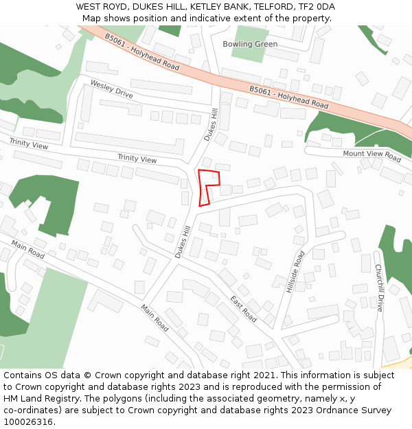 WEST ROYD, DUKES HILL, KETLEY BANK, TELFORD, TF2 0DA: Location map and indicative extent of plot