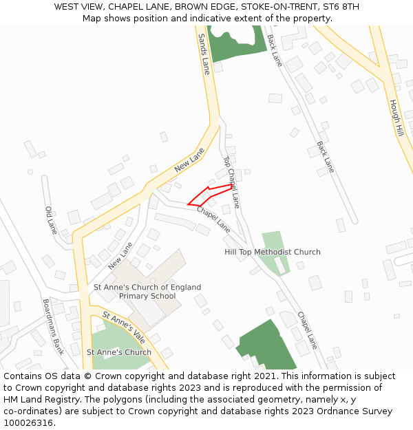 WEST VIEW, CHAPEL LANE, BROWN EDGE, STOKE-ON-TRENT, ST6 8TH: Location map and indicative extent of plot