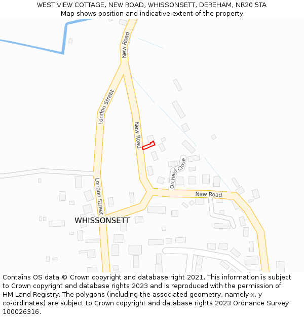 WEST VIEW COTTAGE, NEW ROAD, WHISSONSETT, DEREHAM, NR20 5TA: Location map and indicative extent of plot