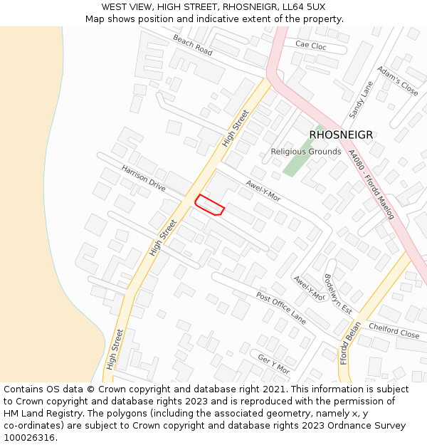 WEST VIEW, HIGH STREET, RHOSNEIGR, LL64 5UX: Location map and indicative extent of plot