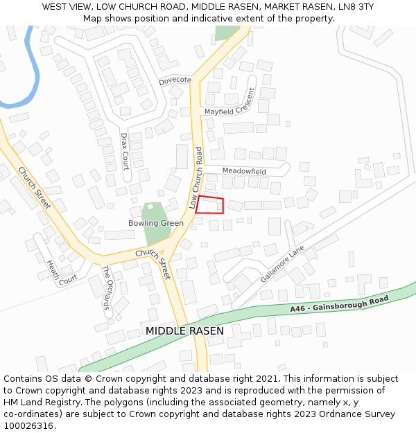 WEST VIEW, LOW CHURCH ROAD, MIDDLE RASEN, MARKET RASEN, LN8 3TY: Location map and indicative extent of plot