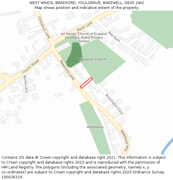 WEST WINDS, BRADFORD, YOULGRAVE, BAKEWELL, DE45 1WG: Location map and indicative extent of plot