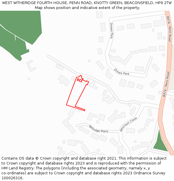 WEST WITHERIDGE FOURTH HOUSE, PENN ROAD, KNOTTY GREEN, BEACONSFIELD, HP9 2TW: Location map and indicative extent of plot