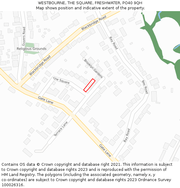 WESTBOURNE, THE SQUARE, FRESHWATER, PO40 9QH: Location map and indicative extent of plot