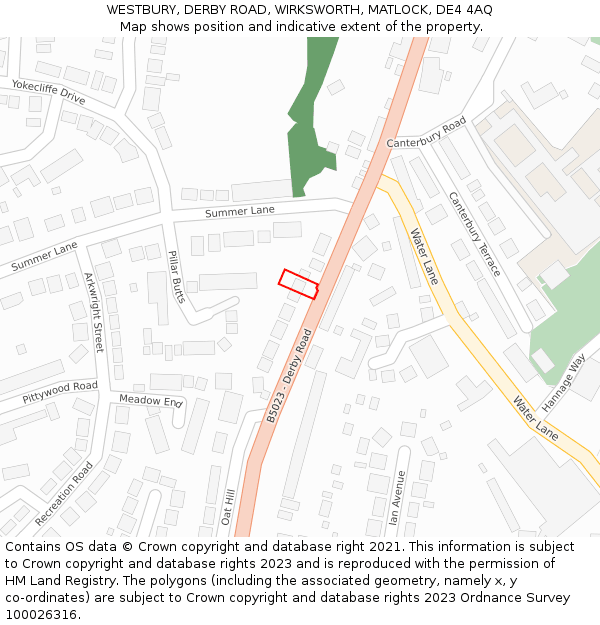 WESTBURY, DERBY ROAD, WIRKSWORTH, MATLOCK, DE4 4AQ: Location map and indicative extent of plot