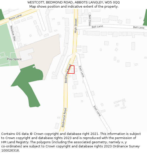 WESTCOTT, BEDMOND ROAD, ABBOTS LANGLEY, WD5 0QQ: Location map and indicative extent of plot