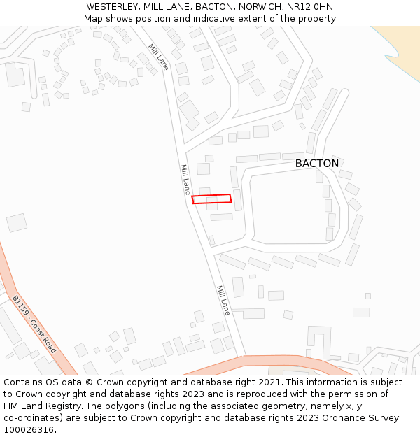 WESTERLEY, MILL LANE, BACTON, NORWICH, NR12 0HN: Location map and indicative extent of plot